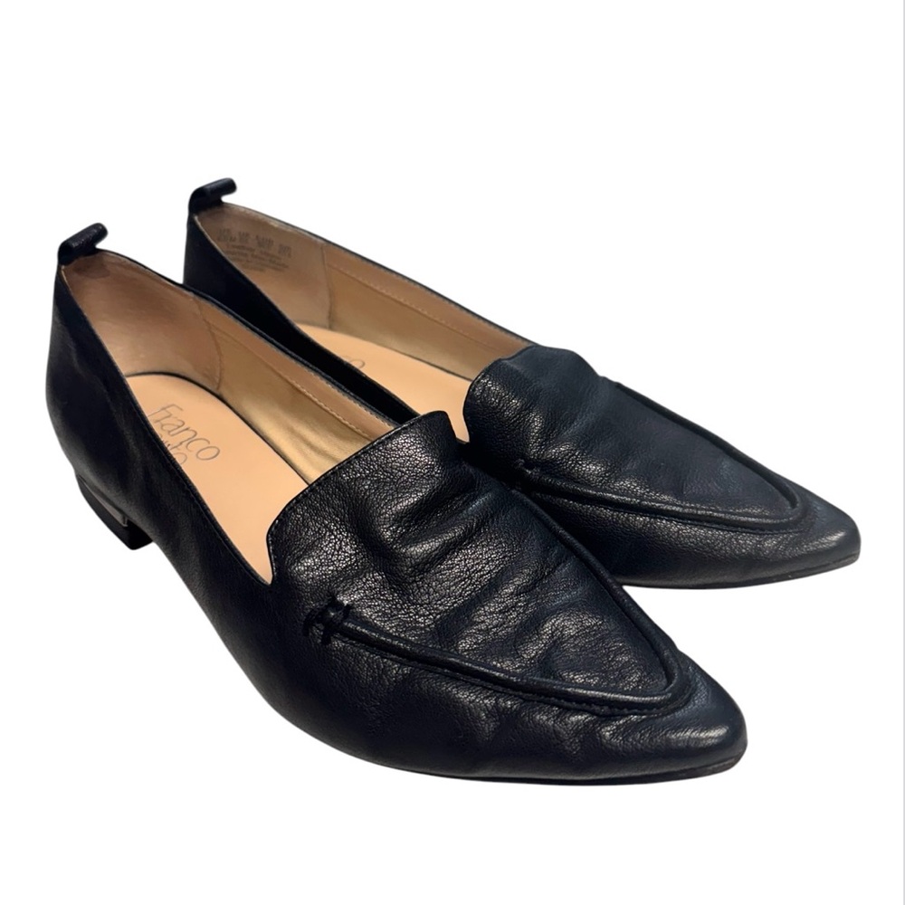 Franco Sarto Black Leather Pointed Loafer Flats